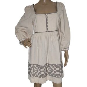 Madewell long sleeve tan cross stitch dress long sleeve 6